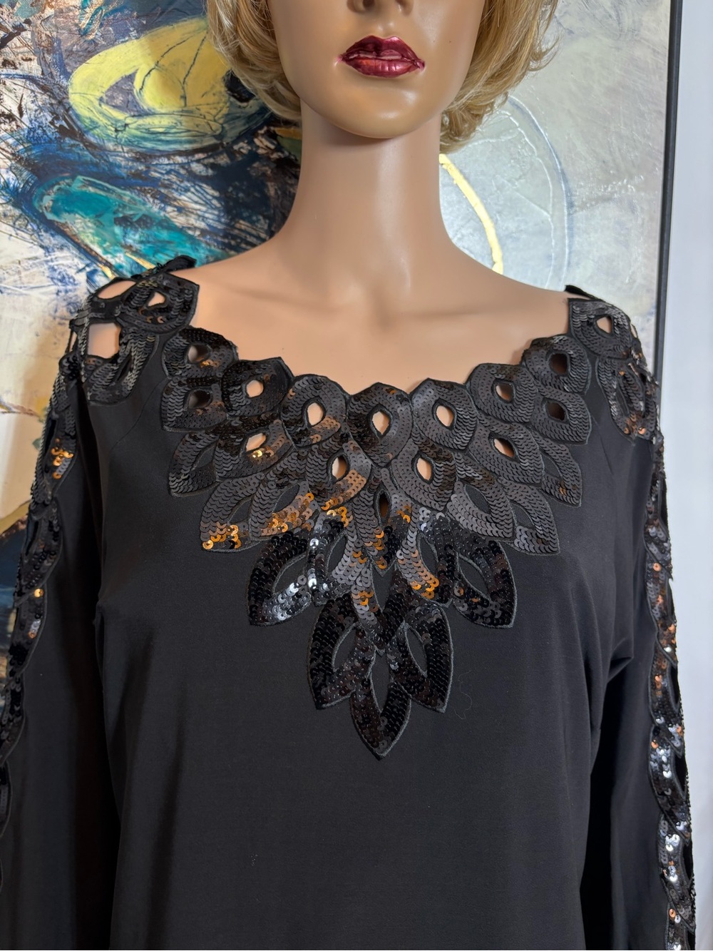 cleo Black Long Sleeve Embellished Cocktail Dress - Picture 4 of 15